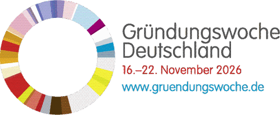 Logo Gründungswoche Deutschland, 16.–22. November 2026, www.gruendungswoche.de